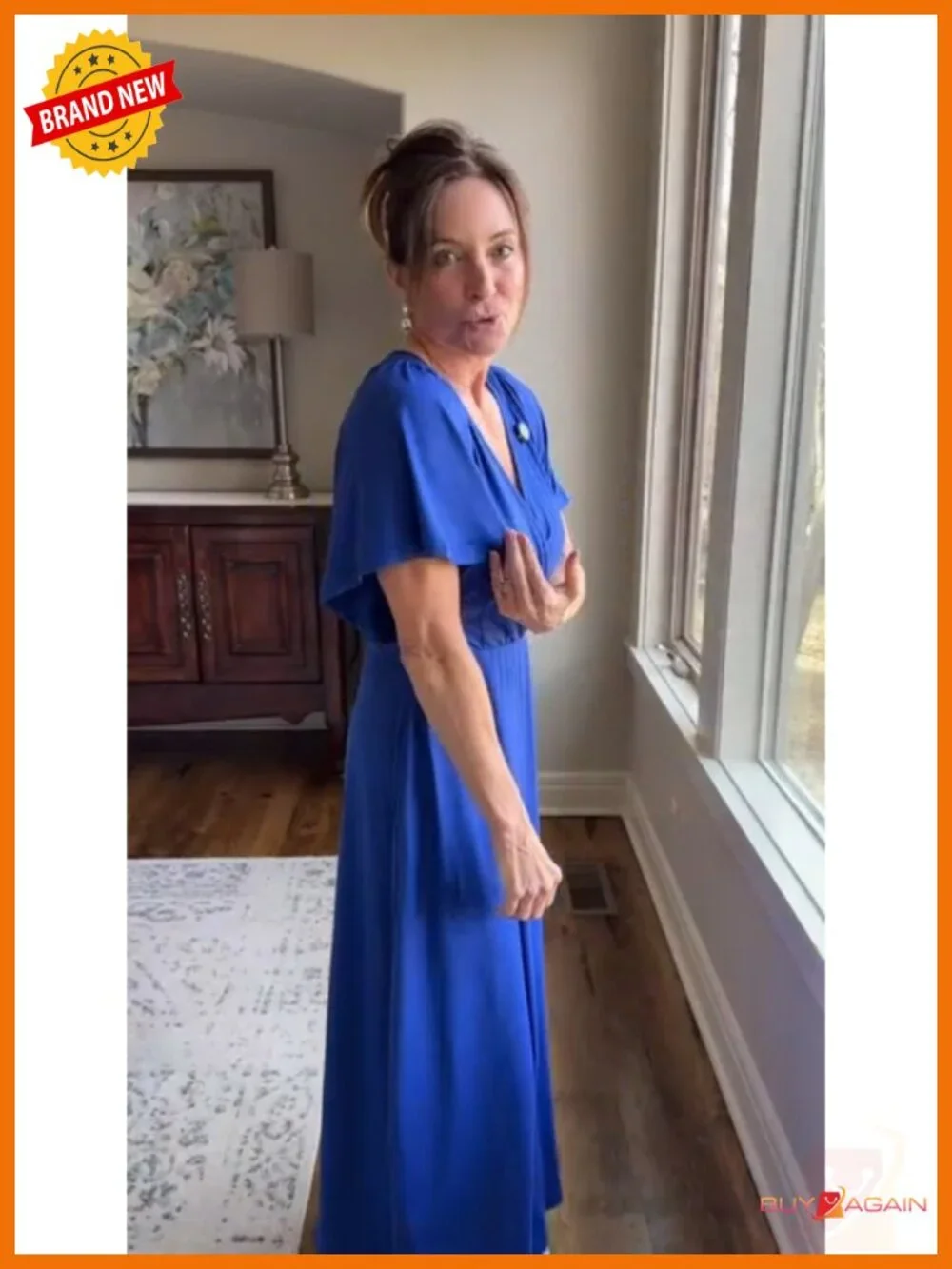 Women's Summer Maxi Wrap Dress Ruffled Sleeve V-Neck Side Pockets